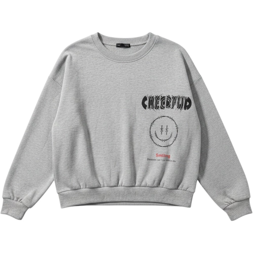 DAZY Graphic Sweatshirt Womens Medium Gray Excellent Streetwear Smiley Face
